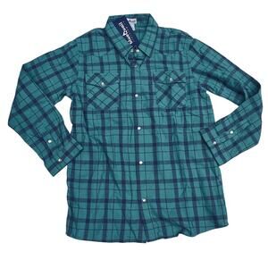 NWT Blue Quail Size 12 Flannel Pearl Snap in Blue & Green